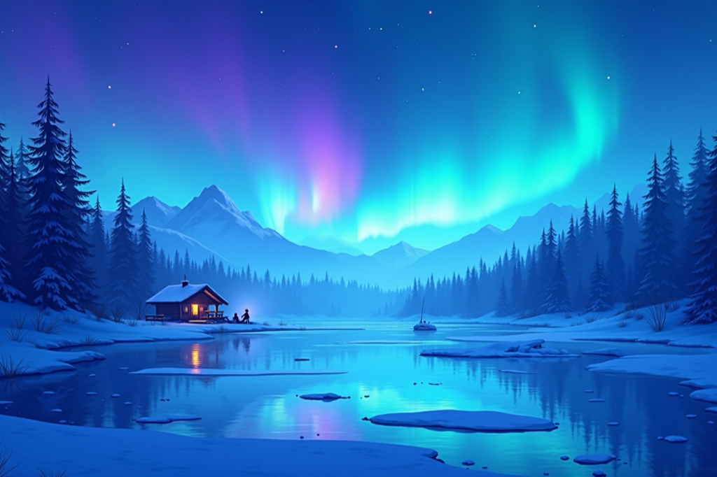 Aurora lake scene
